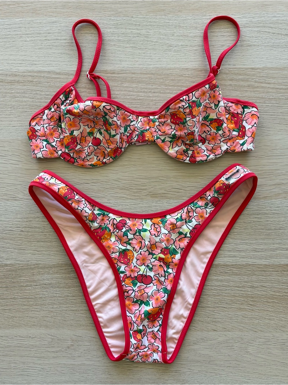 Blackbough Cherry Floral Red Trim Two-Piece Bikini